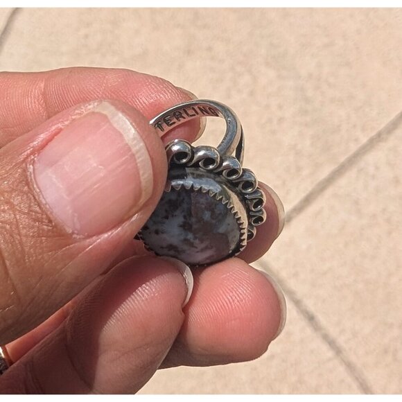 Vintage native American Sterling Silver Ring Size 5 Signed MW Dendritic Agate? - Picture 10 of 13